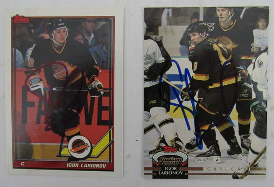 Lot of 2 Signed/Autographed Vancouver Canucks 1991-92 NHL Trading Cards 159335