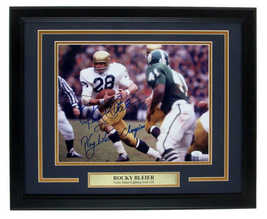 Rocky Bleier Notre Dame 1966 Signed/Inscribed 11x14 Photo FramedJSA 147572