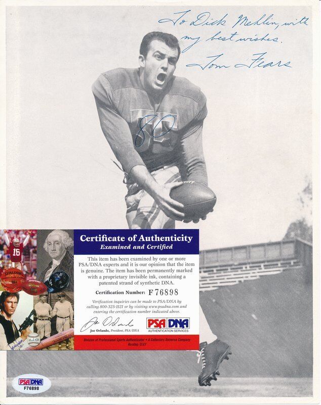 Tom Fears Rams Signed/Autographed 8x10 Photo PSA/DNA 140865