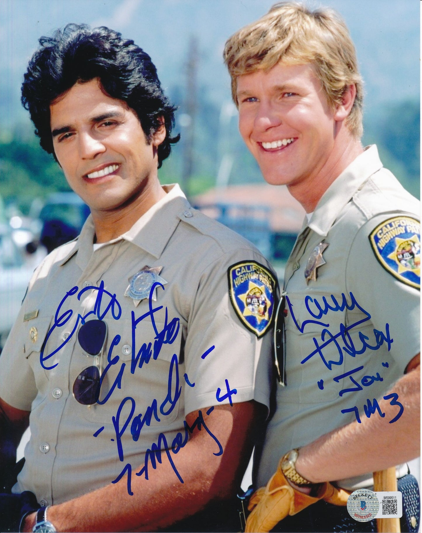 Larry Wilcox/Erik Estrada Dual-Signed/Inscr 8x10 Photo "Chips" Beckett 183526