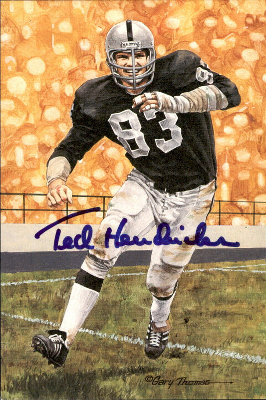 Ted Hendricks HOF Autographed Goal Line Art GLAC Postcard Oakland Raiders JSA