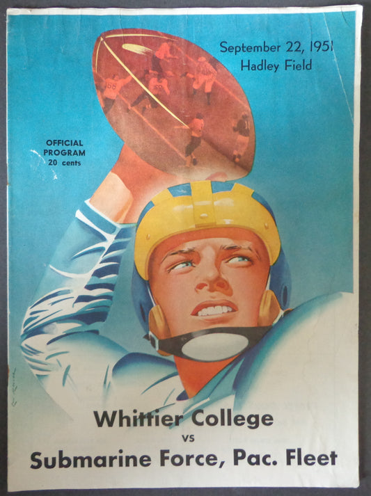 September 22, 1951 Whittier vs. Submarine Force Football Game Program 190059