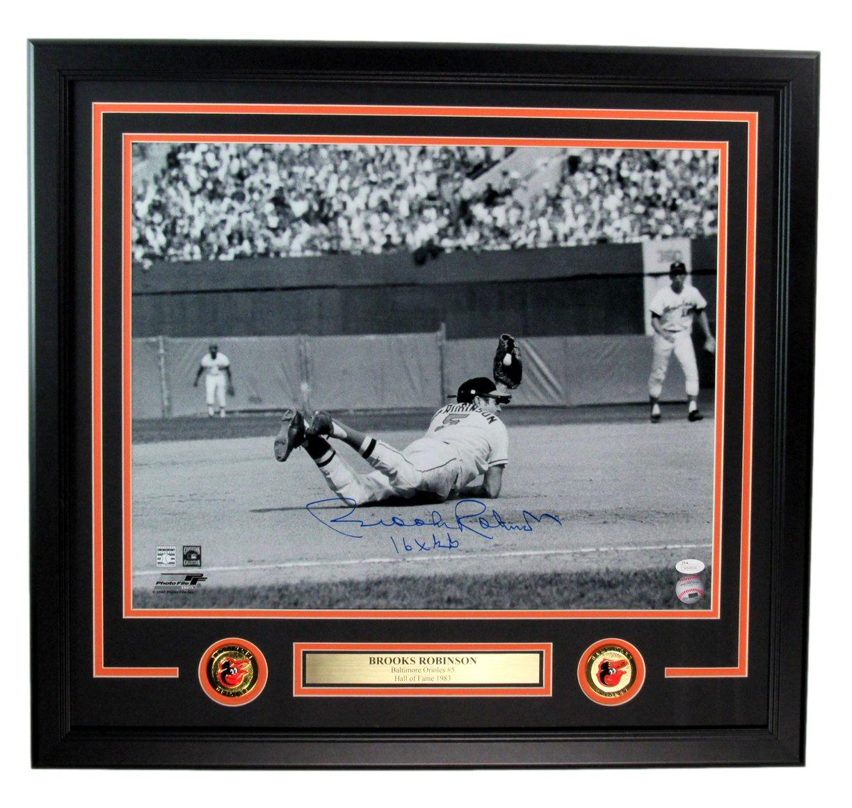 Brooks Robinson HOF Signed/Inscribed 16x20 B/W Photo Orioles Framed JSA 190544