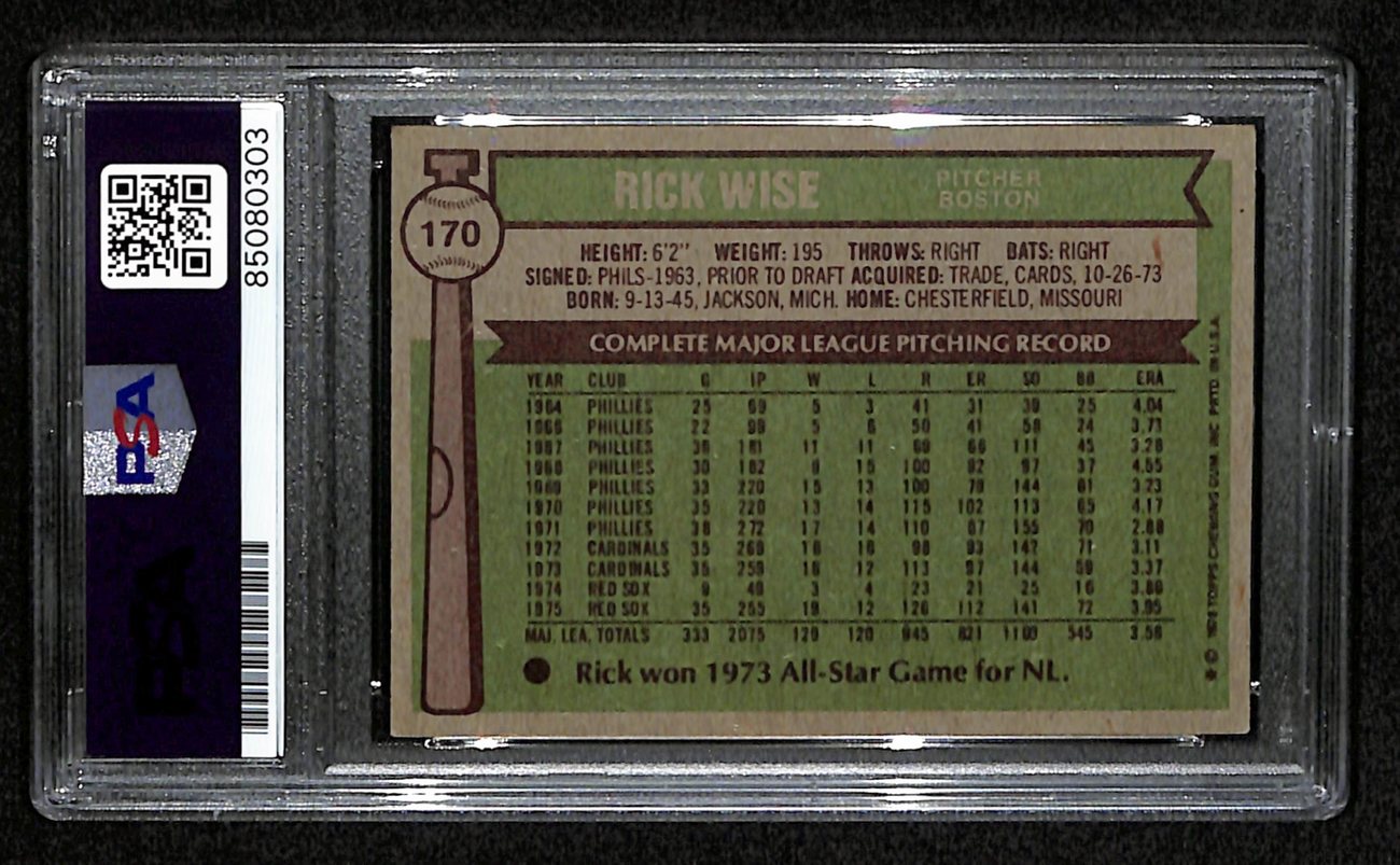 Rick Wise Signed 1976 Topps Card #170 Boston Red Sox PSA/DNA 184416