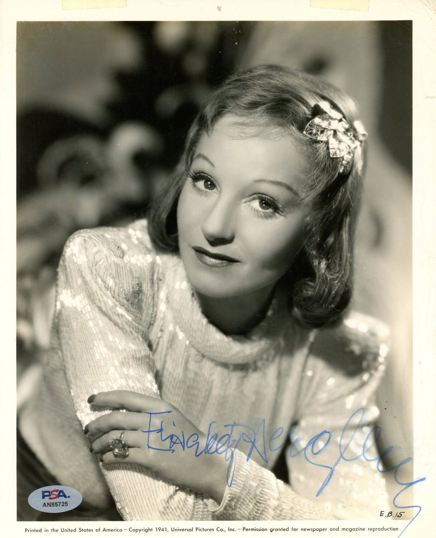 Elizabeth Berhner Signed 8x10 B/W Photo Actress "Paris Calling" PSA/DNA 192078