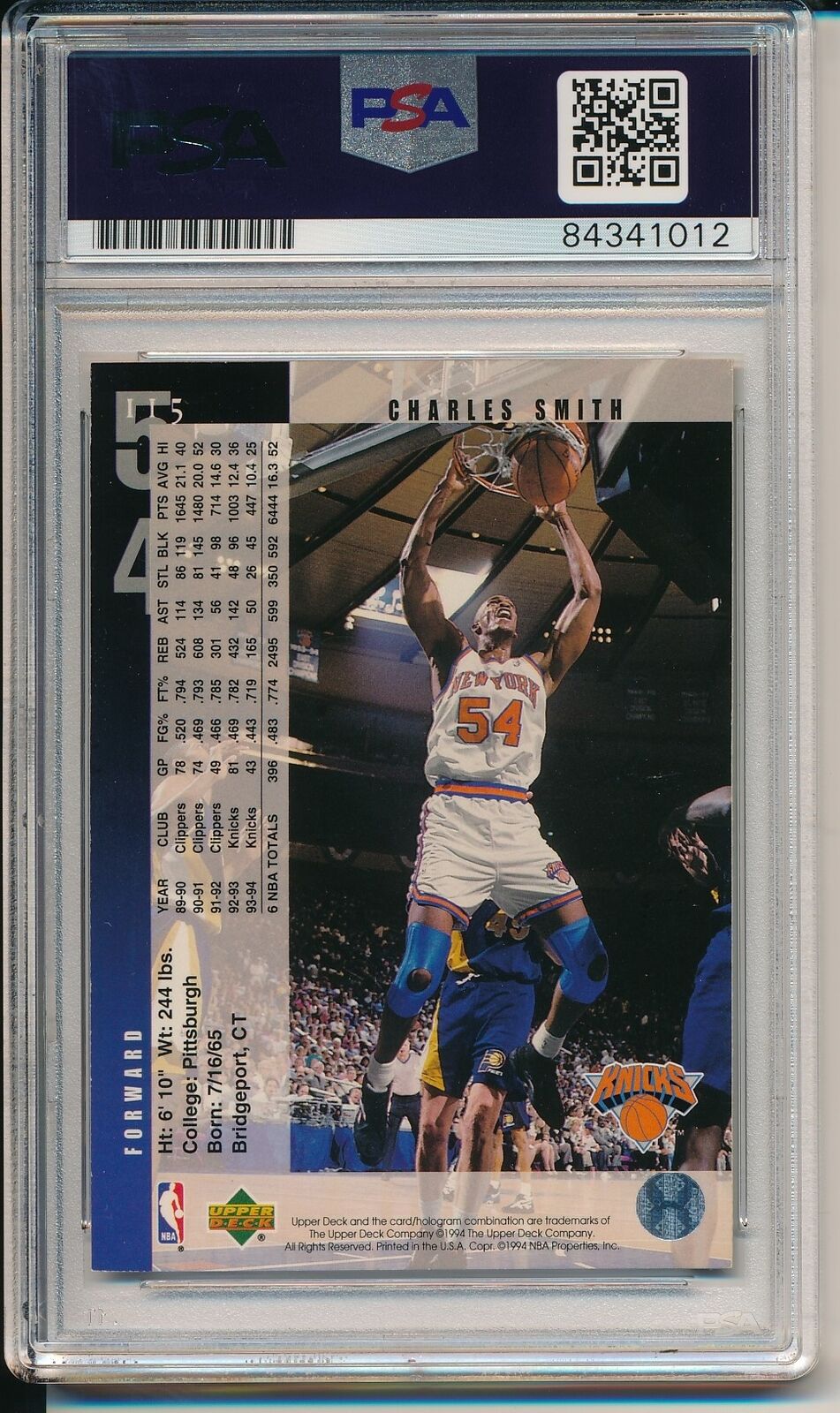 Charles Smith Knicks Signed/Auto 1994 Upper Deck Card #115 PSA/DNA 163609