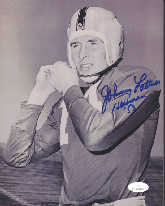 Johnny Lattner Notre Dame Signed/Inscribed 8x10 B/W Photo JSA 151790