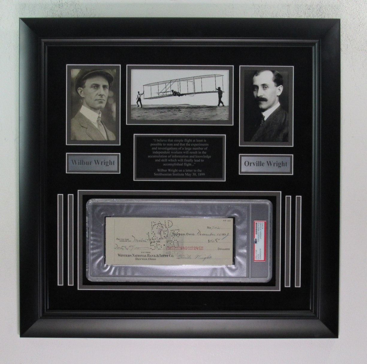 Orville Wright Signed/Autographed Bank Check with Photos Framed PSA/DNA 192193