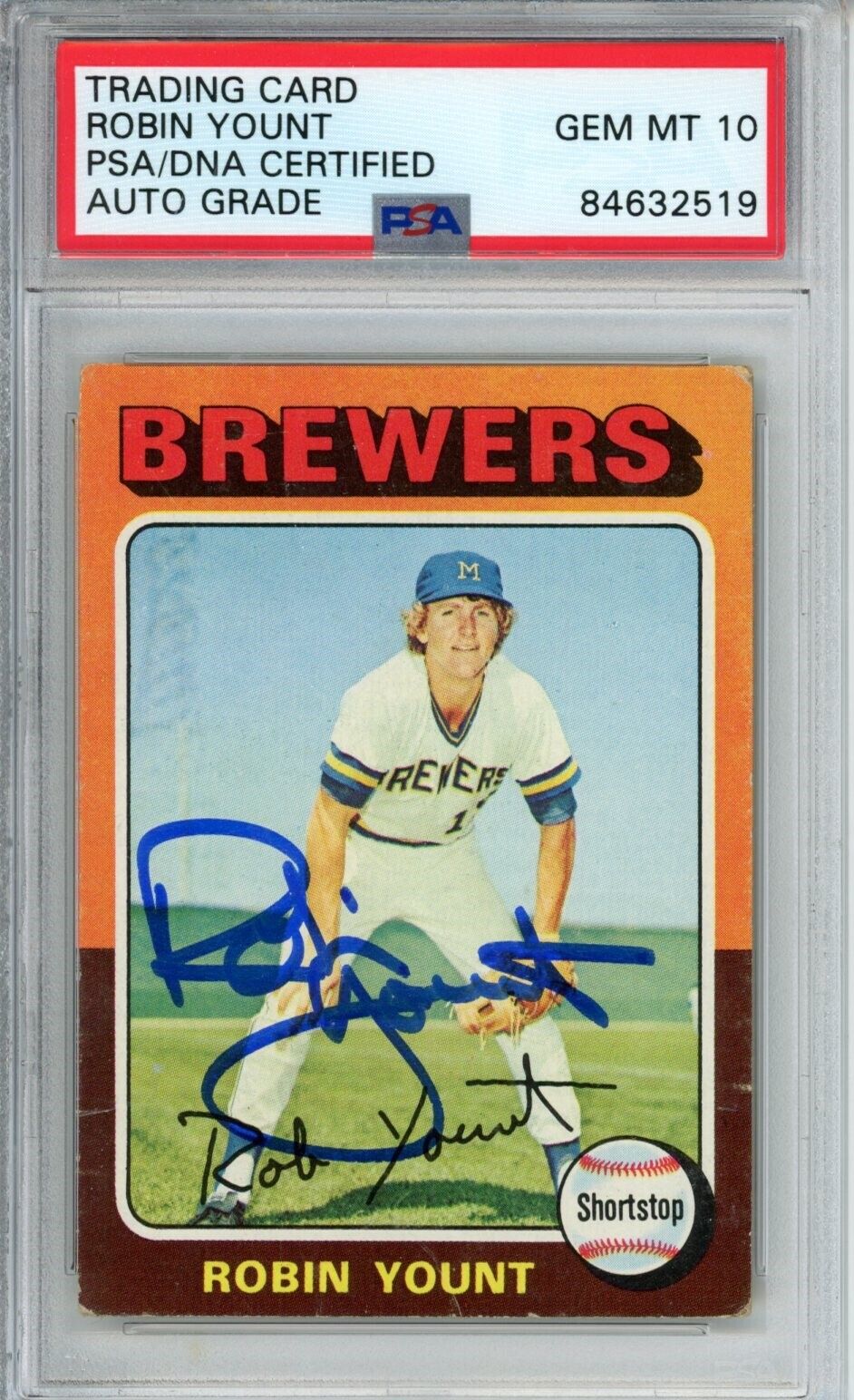 1975 Topps Robin Yount Rookie #223 Card Signed Brewers PSA/DNA GEM MINT 10