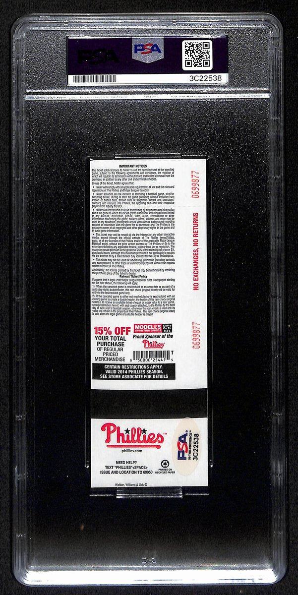 Jimmy Rollins Signed/Auto Full Ticket 6/14/2014 Phillies vs. Cubs PSA/DNA 193385