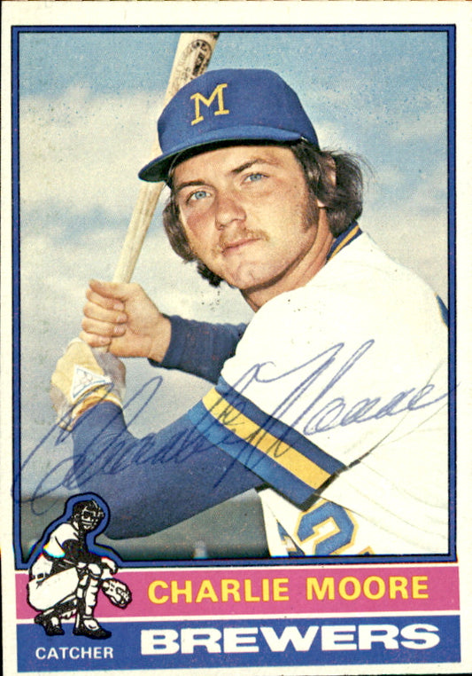 Charlie Moore Autographed 1976 TOPPS Card #116 Milwaukee Brewers 183478