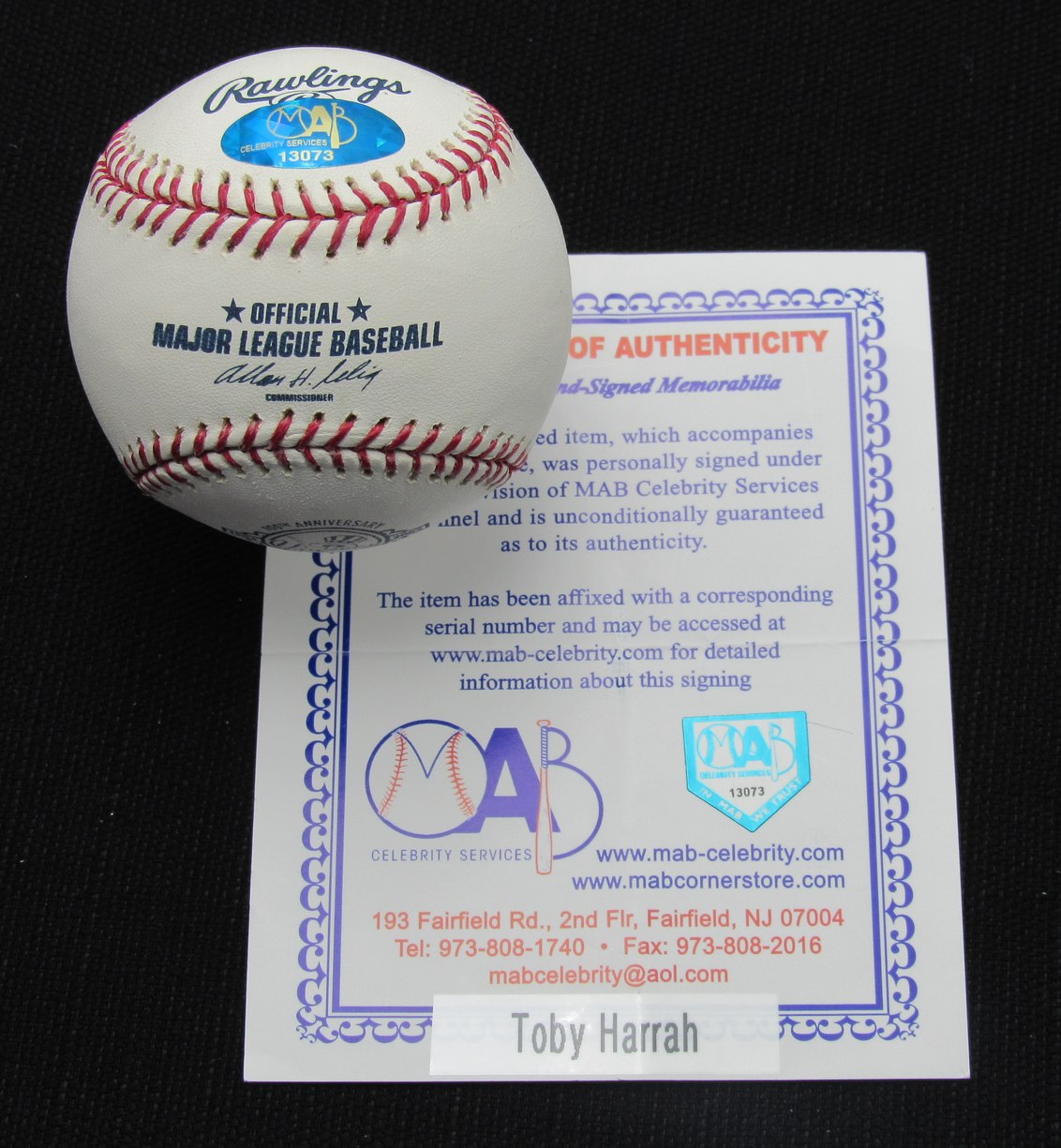 Toby Harrah Signed/Auto Yankees 100th OML Baseball MAB 87023