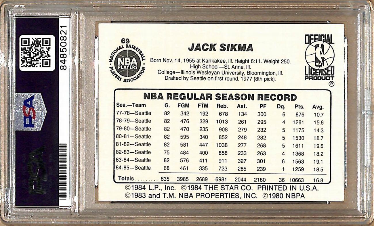 1985-86 Star Company #69 Jack Sikma Supersonics Signed/Auto Card PSA/DNA 178854