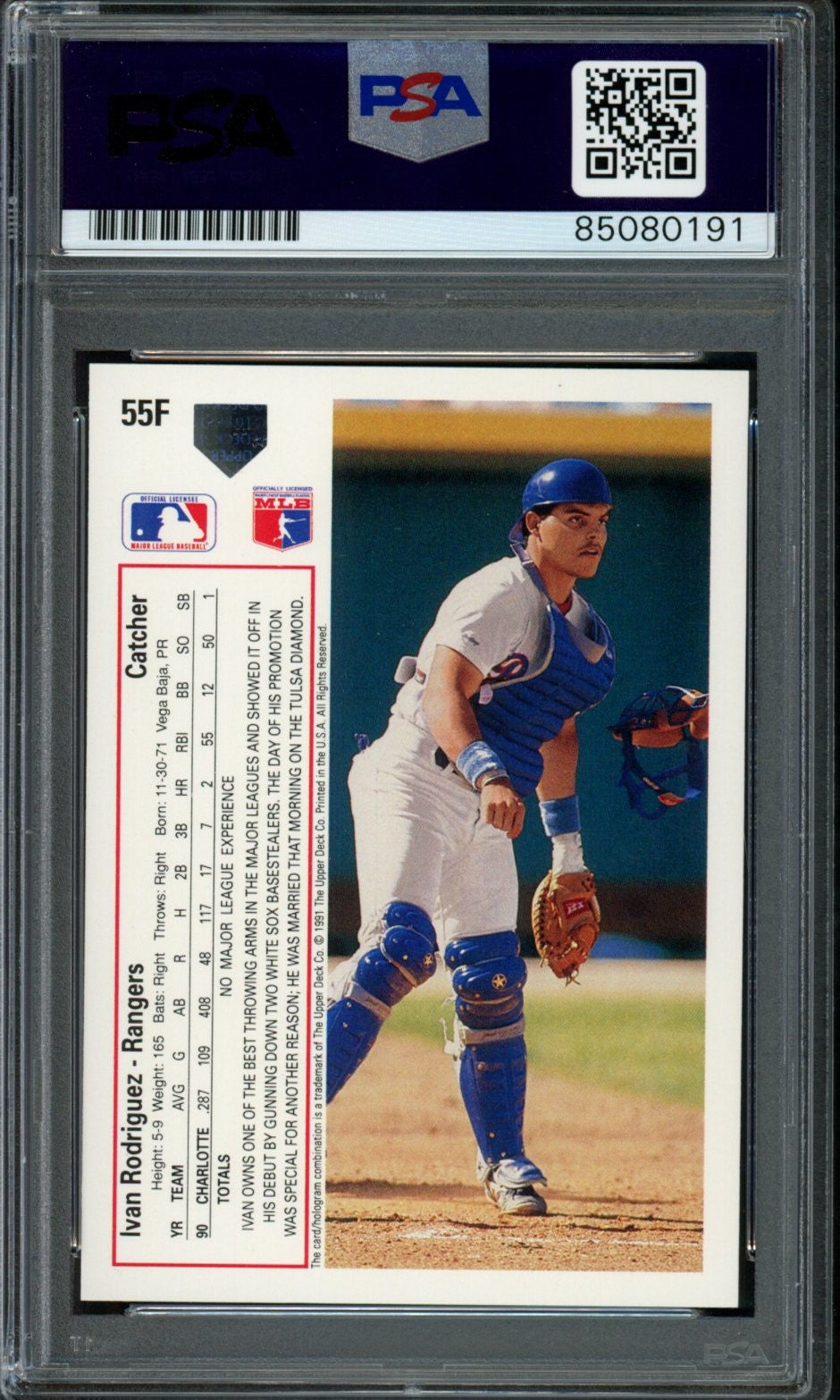 Ivan Rodriguez HOF Autographed 1991 UD Rookie Card #55F Rangers PSA/DNA