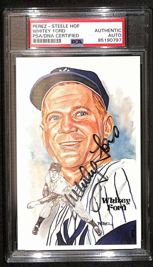 Whitey Ford HOF Signed 1981 Perez Steele Postcard NY Yankees PSA/DNA 187409