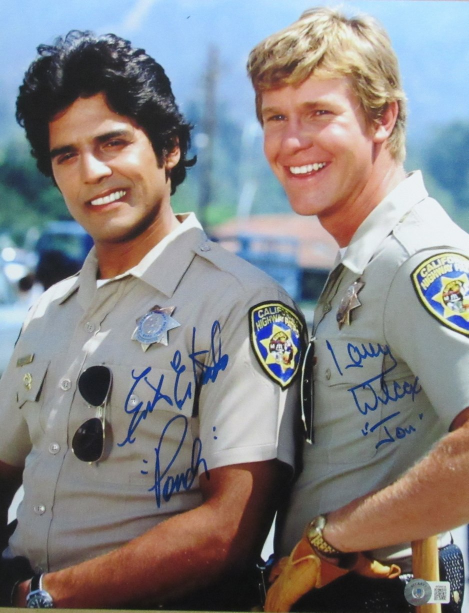 Larry Wilcox/Erik Estrada Dual-Signed/Inscr 11x14 Photo "Chips" Beckett 183367