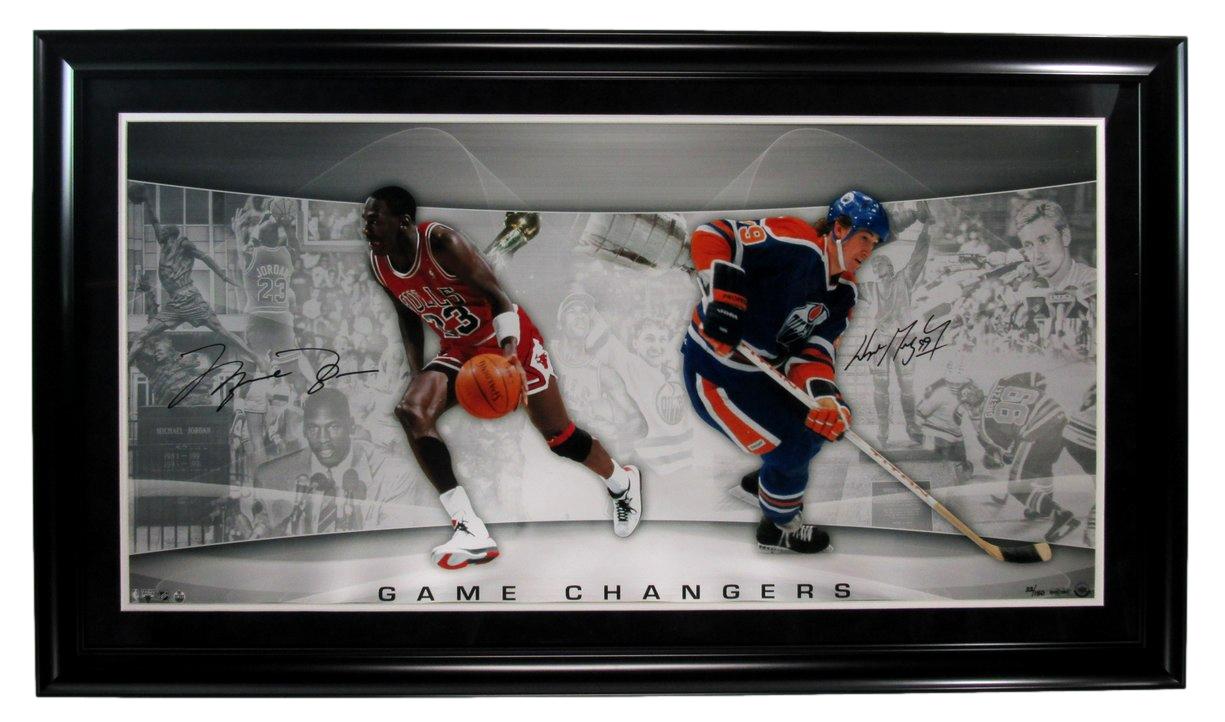 Michael Jordan HOF/Wayne Gretzky HOF Autographed 36x18 Photo Framed 183353