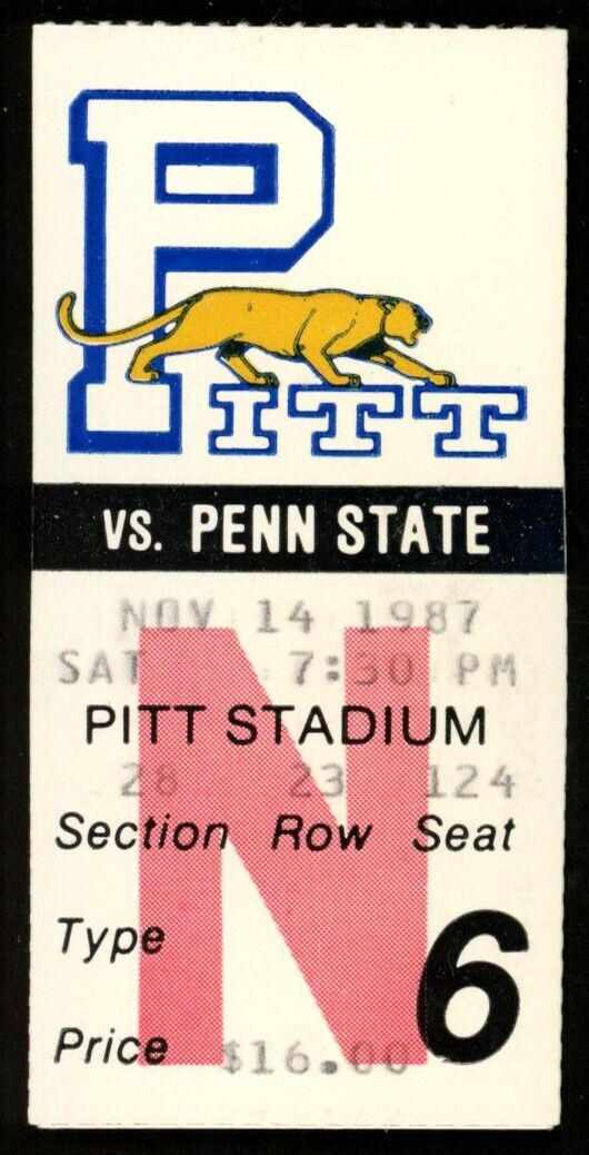 November 14, 1987 Pitt vs. Penn State College Football Game Ticket Stub