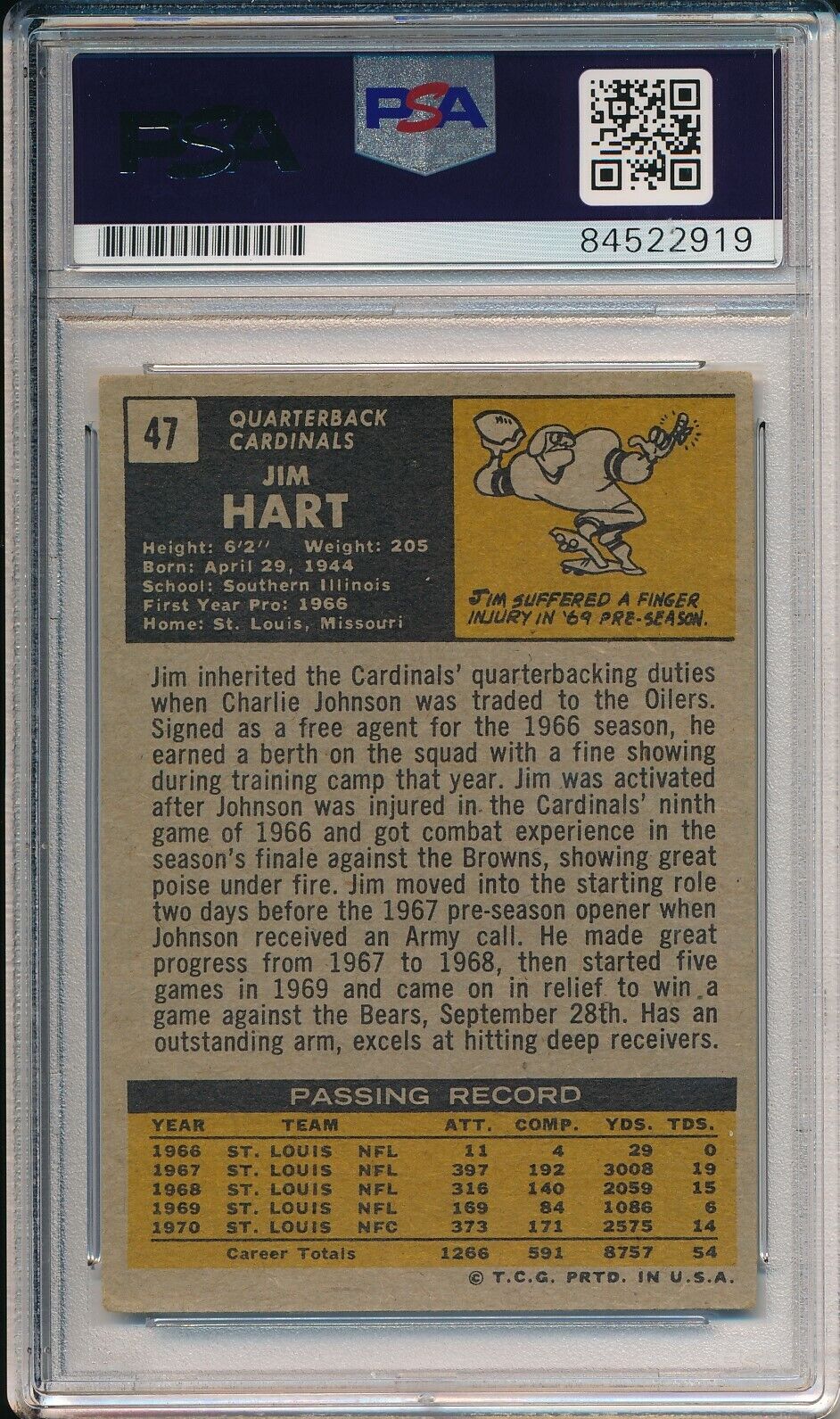 Jim Hart St. Louis Cardinals Signed/Auto 1971 TOPPS Card #47 PSA/DNA 166254