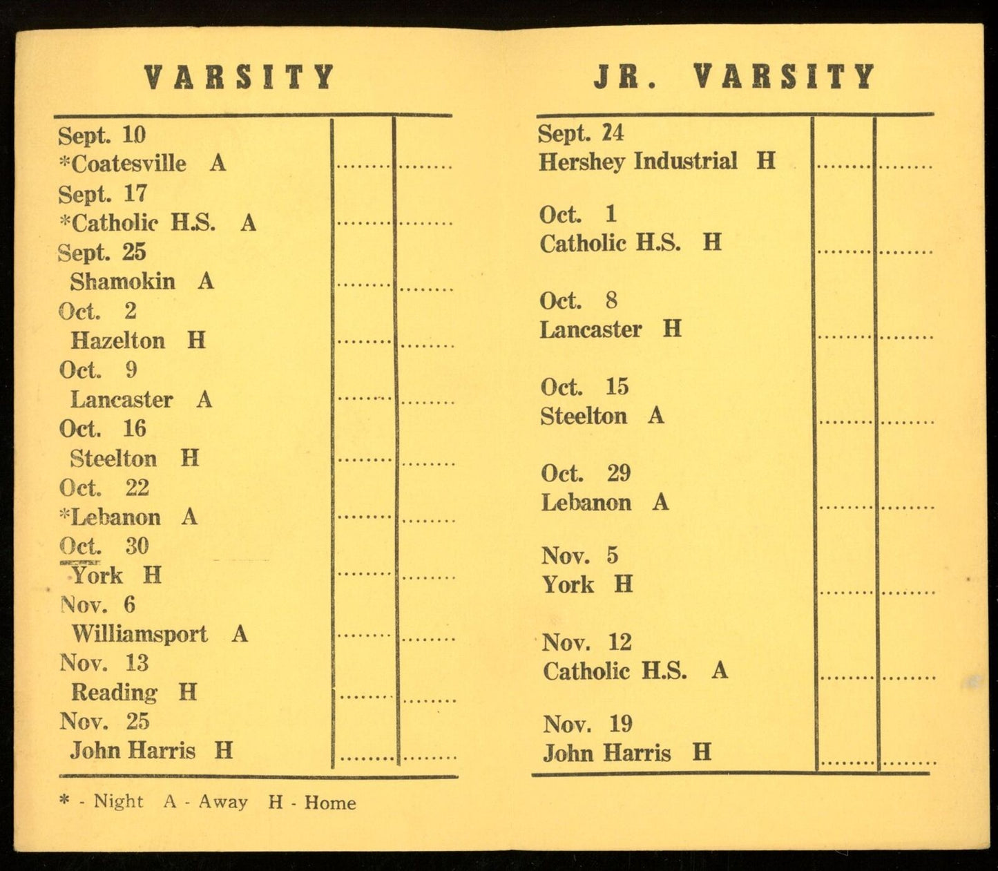 1948 William Penn High School Football 2.5x4.25 Pocket Schedule Harrisburg, PA