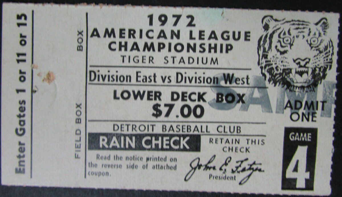 1972 Detroit Tigers Sample ALCS Ticket vs. Oakland A's Game 4 145444