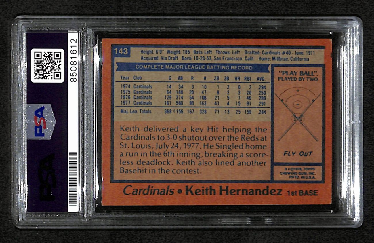 Keith Hernandez Signed 1978 Topps Card #143 St. Louis Cardinals PSA/DNA 184568