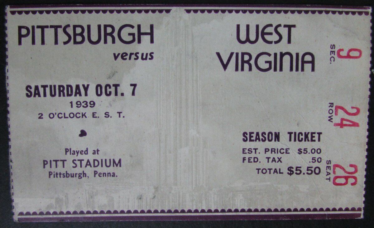 1939 Pitt  Panthers vs. WVU   Ticket Stub 10/7/39 at Pitt Stadium 145440