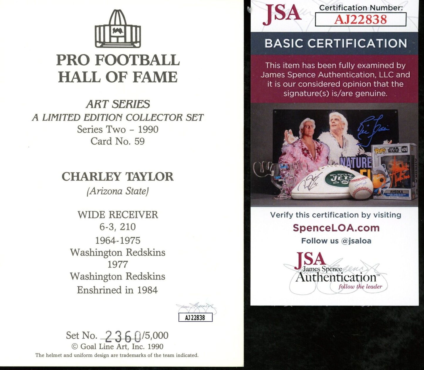 Charley Taylor Autographed/Inscr Goal Line Art GLAC Postcard Redskins JSA 177813