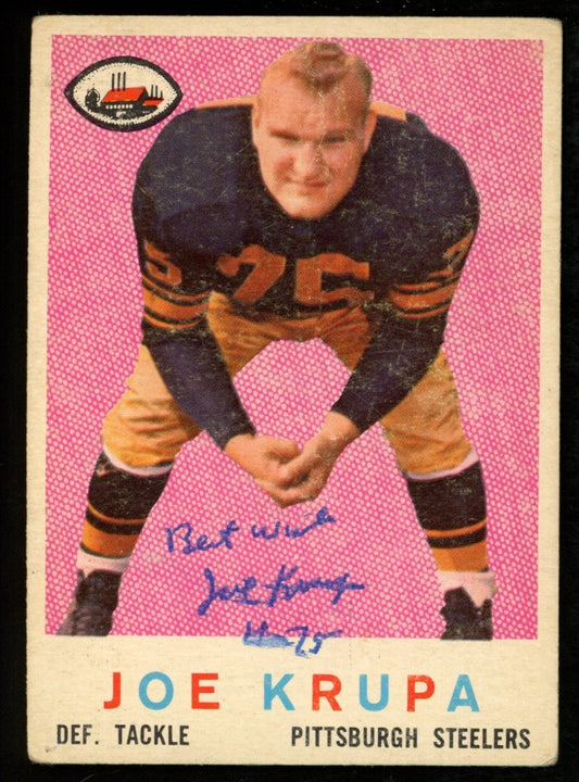 1959 TOPPS Football Card #144 Signed/Inscr Joe Krupa Pittsburgh Steelers