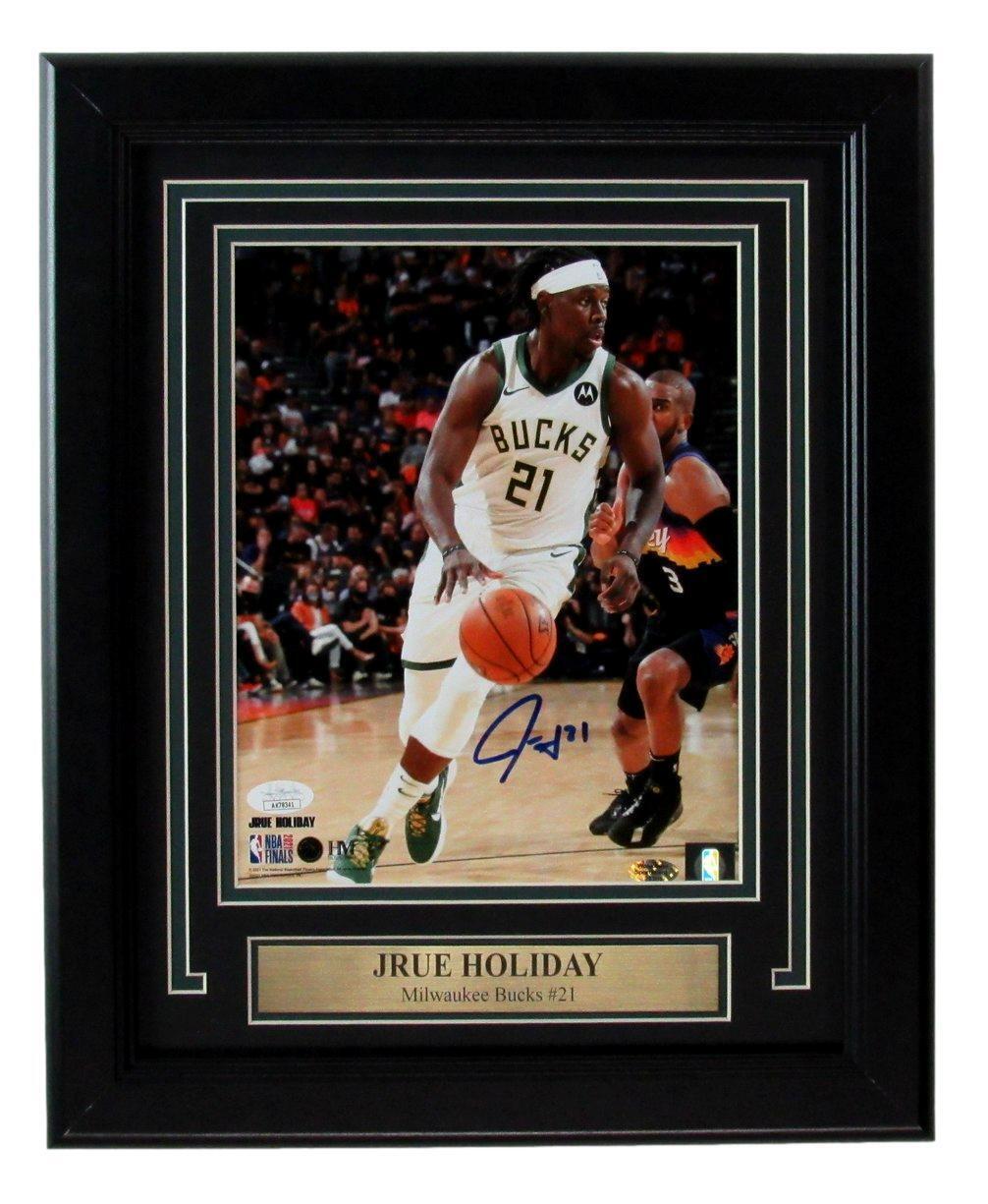 Jrue Holiday Autographed 8x10 Photo Milwaukee Bucks Framed JSA 180975