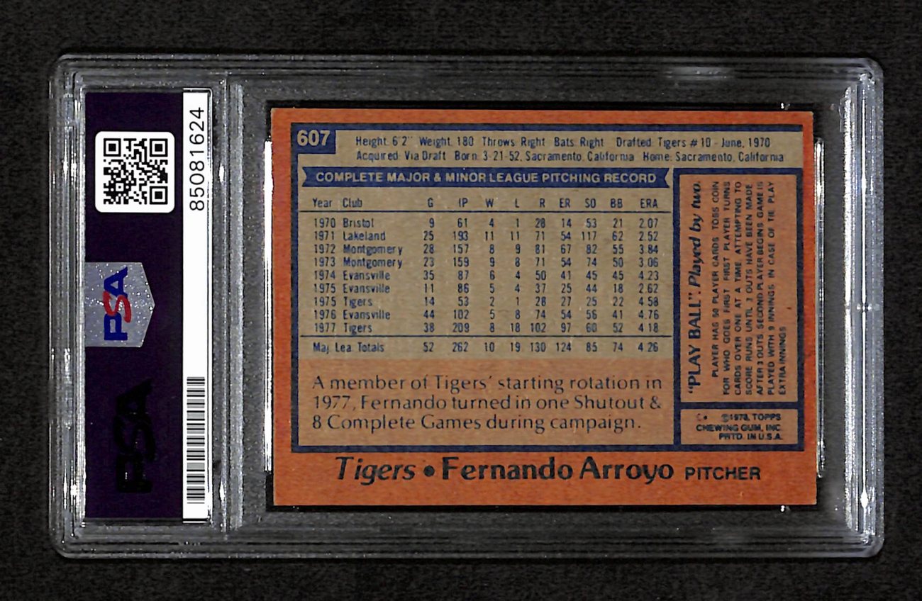 Fernando Arroyo Signed 1978 Topps Card #607 Detroit Tigers PSA/DNA 184558