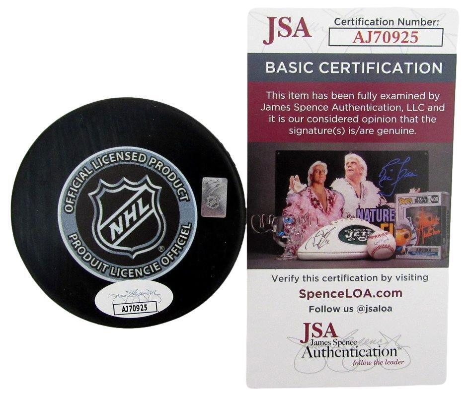 Grant Fuhr HOF Autographed/Inscribed 100 Years Hockey Puck JSA 181053