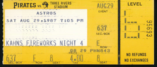 Nolan Ryan Astros Ticket Stub August 29, 1987 Pirates vs. Astros 186494