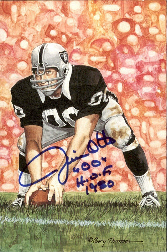 Jim Otto HOF Raiders Signed/Inscribed Goal Line Art GLAC Postcard JSA 167099