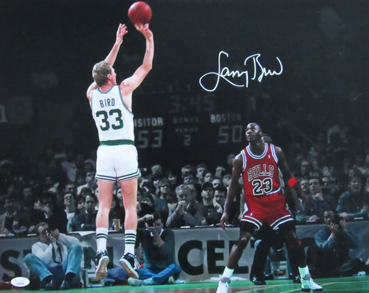 Larry Bird HOF Signed/Auto 16x20 Photo with Michael Jordan Celtics JSA 187693