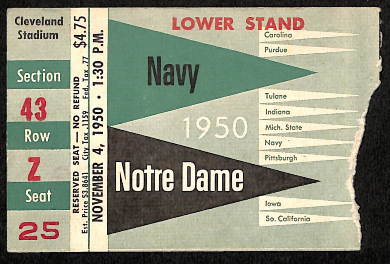 November 4, 1950 Navy vs. Notre Dame College Football Game Ticket Stub 190214