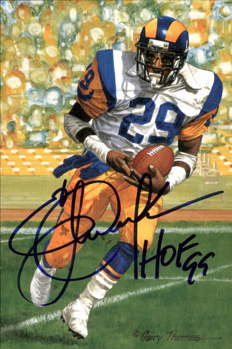 Eric Dickerson HOF Rams Signed/Inscribed Goal Line Art GLAC Postcard JSA 167067