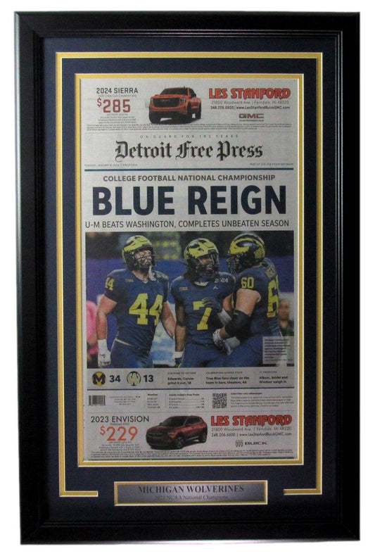 Michigan Wolverines 2024 Detroit Free Press National Champs Newspaper Framed 104