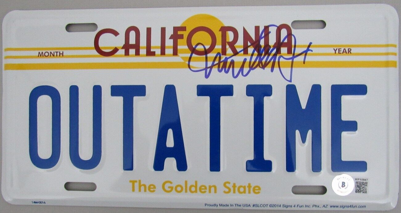 Michael J Fox Signed Back to the Future OUTATIME License Plate Beckett 162896