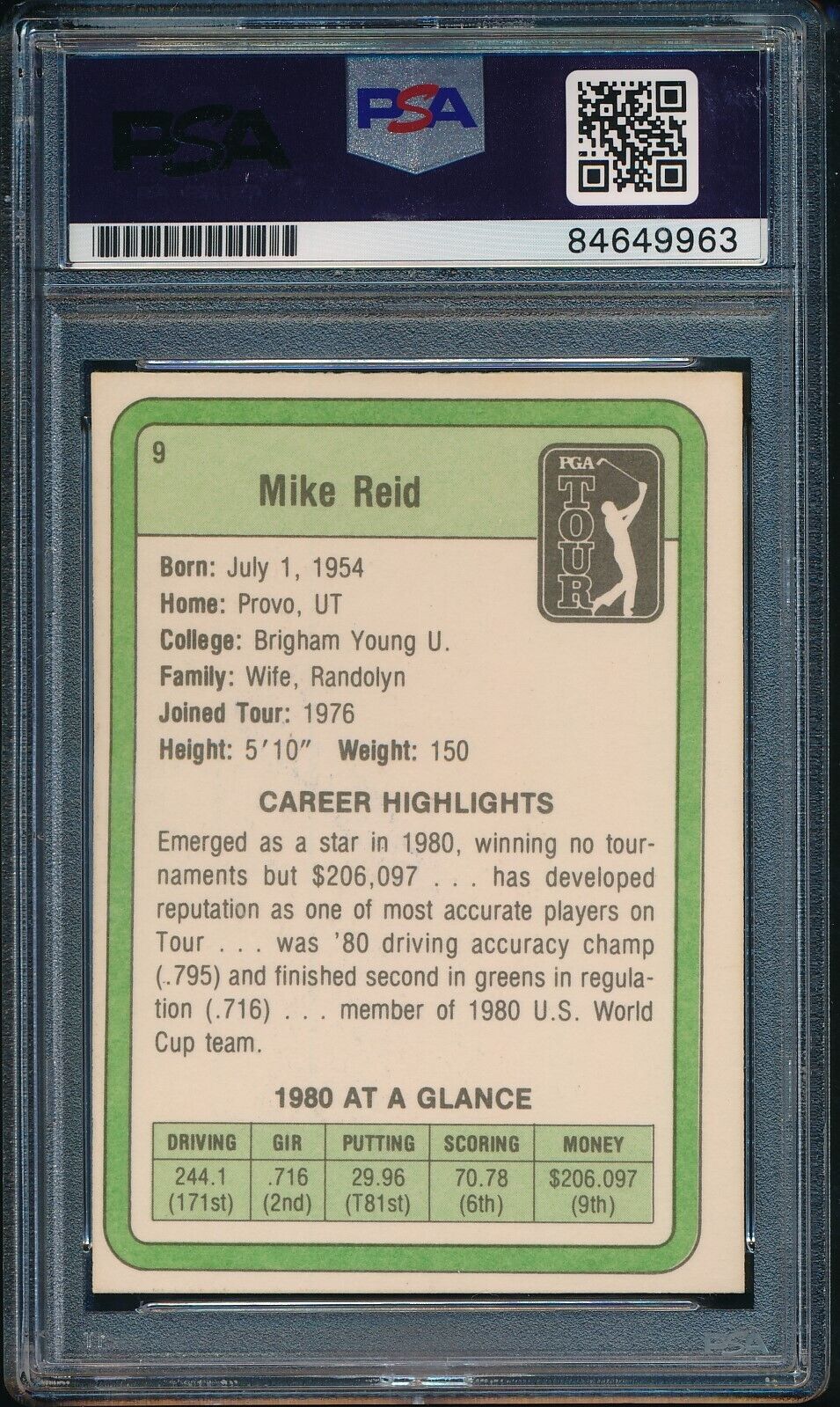 1981 DONRUSS PGA Mike Reid #9 Authentic Card Signed PSA/DNA 176015