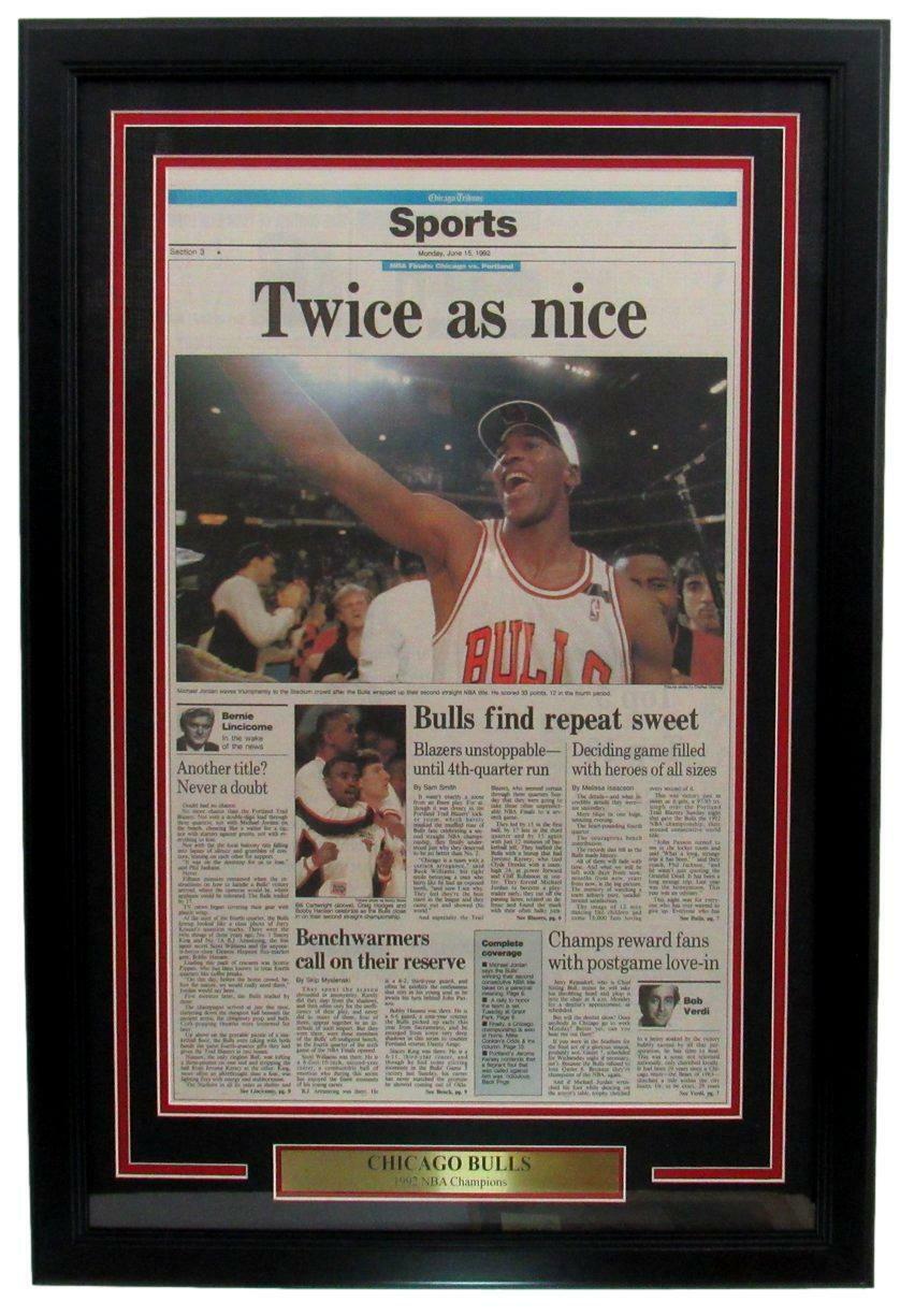 1992 Chicago Tribune Newspaper Michael Jordan Bulls NBA Champs Framed 166181