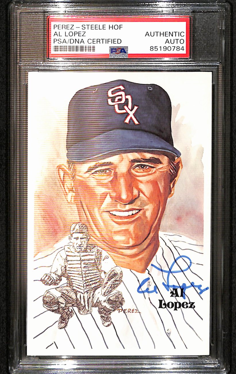 Al Lopez HOF Signed 1981 Perez Steele Postcard White Sox PSA/DNA 187417