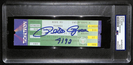 Pete Rose Signed/Inscr Sept 11, 1985 Full Ticket 4192 Hit Reds PSA/DNA 190598