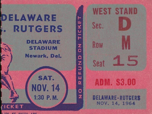 1964 Univ of Delaware vs. Rutgers College Football Game Ticket Stub 1440572