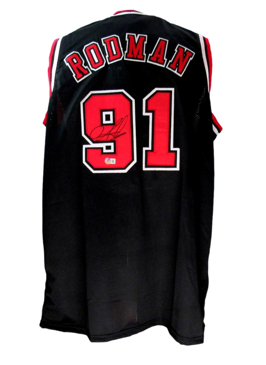 Dennis Rodman HOF Signed Black Custom Basketball Jersey Bulls Beckett 186581