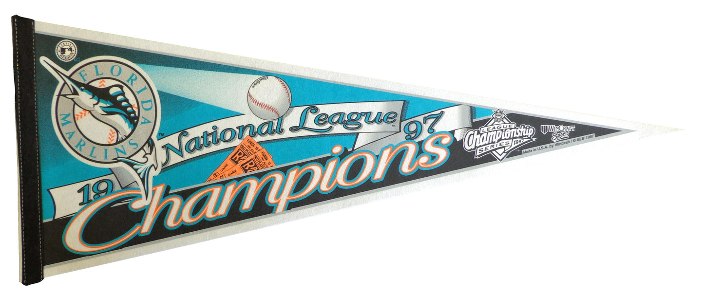 1997 Florida Marlins National League Champons Baseball 30x12 Felt Pennant