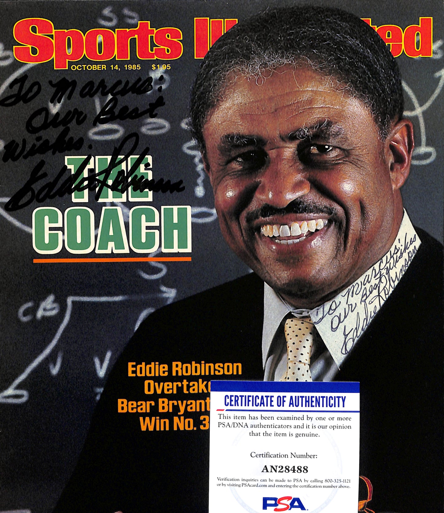 Eddie Robinson CFB HOF Signed/Inscr Sports Illustrated Cover Grambling PSA/DNA