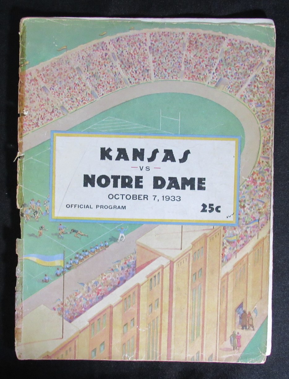 10/7/1933 Kansas vs. Notre Dame College Program 185835