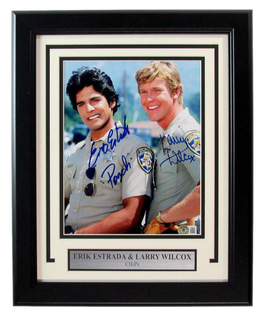 Larry Wilcox/Erik Estrada Dual-Signed 8x10 Photo "Chips" Framed Beckett 183648