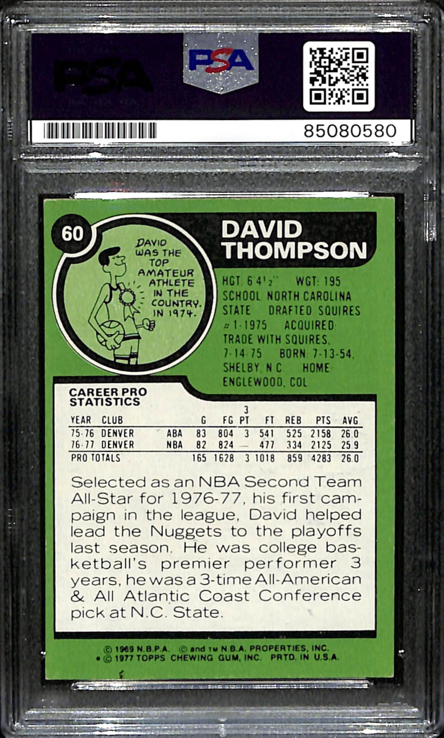 David Thompson Signed 1977 Topps Card #60 Denver Nuggets PSA/DNA 185664